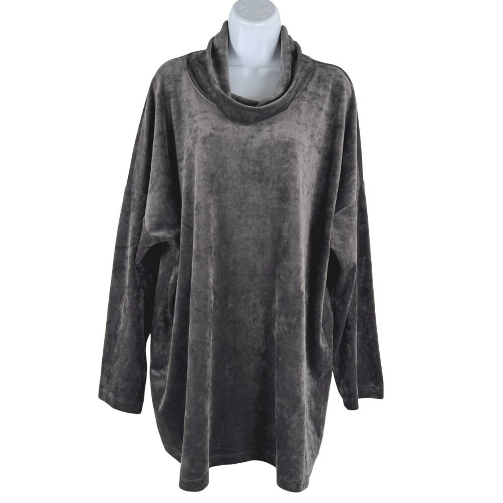 J. Jill Pure Velvet Cowl Neck Top 3X Charcoal Gray Polyester Spandex NWT TP-3779